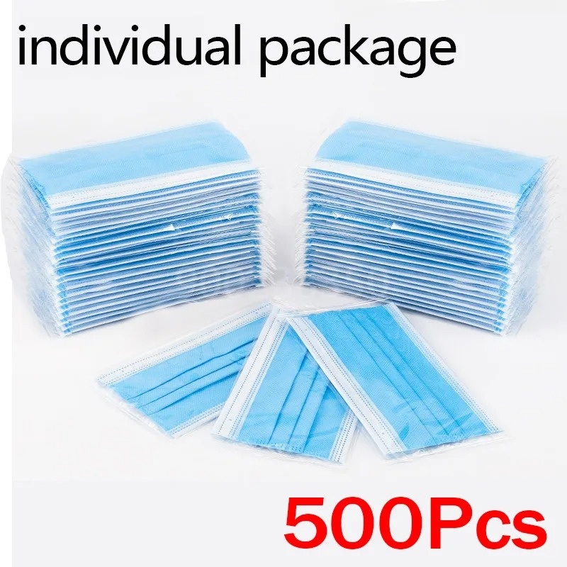 Disposable Mask Blue - 50-500pcs Disposable Adults Individual Package Masks